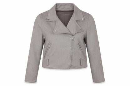 PrettyLittleThing Grey Biker Cropped Jacket - Size 8