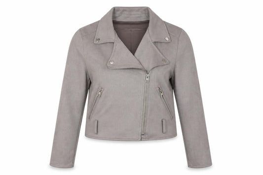 PrettyLittleThing Grey Biker Cropped Jacket - Size 8