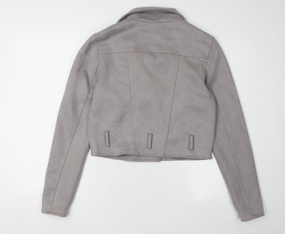 PrettyLittleThing Grey Biker Cropped Jacket - Size 8