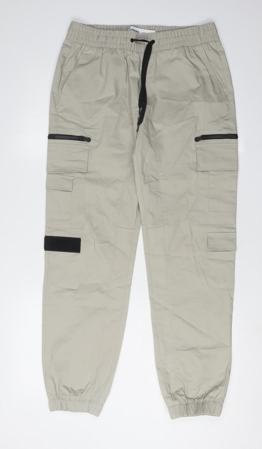 Bershka Beige Cargo Trousers, Unisex, Medium, Elastic Waist