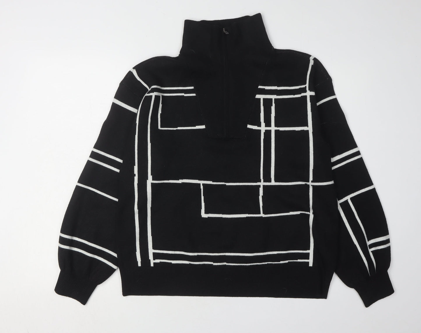 Nine West Women's Black Geometric Full Zip Jumper Size L