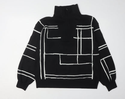 Nine West Women's Black Geometric Full Zip Jumper Size L