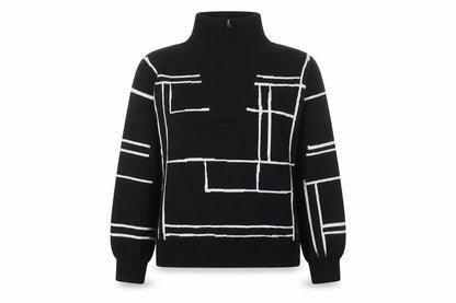 Nine West Women's Black Geometric Full Zip Jumper Size L