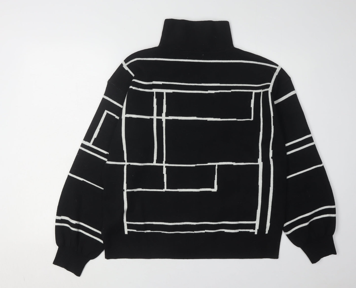 Nine West Women's Black Geometric Full Zip Jumper Size L
