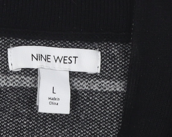 Nine West Women's Black Geometric Full Zip Jumper Size L