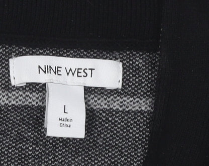 Nine West Women's Black Geometric Full Zip Jumper Size L