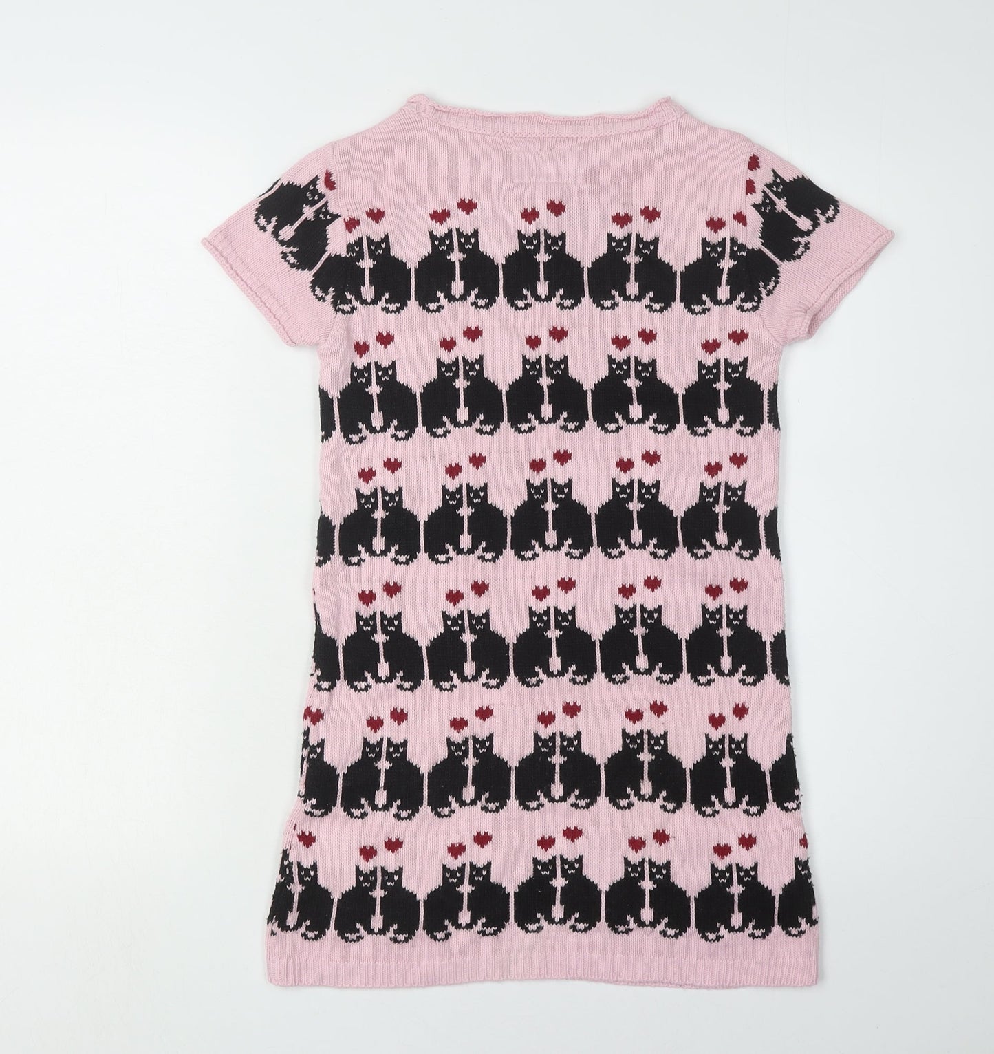 River Island Girls Pink Cat Knit Dress, Size 7-8 Years