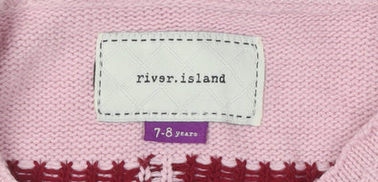 River Island Girls Pink Cat Knit Dress, Size 7-8 Years