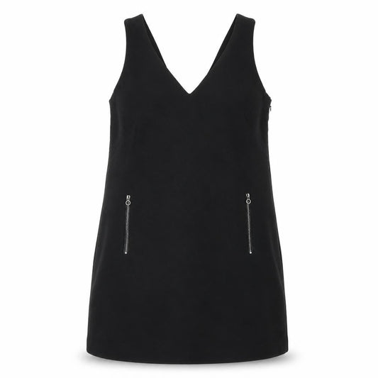 Front view of EDC Women's Black Pinafore Dress, size 10, with Zip Accents