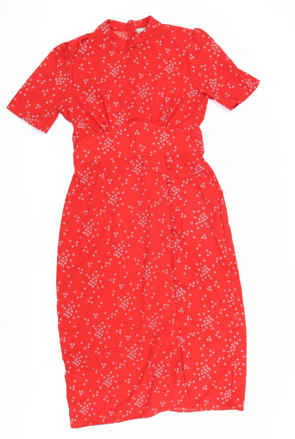 ASOS Red Midi Dress Women UK Size 12 High Neck