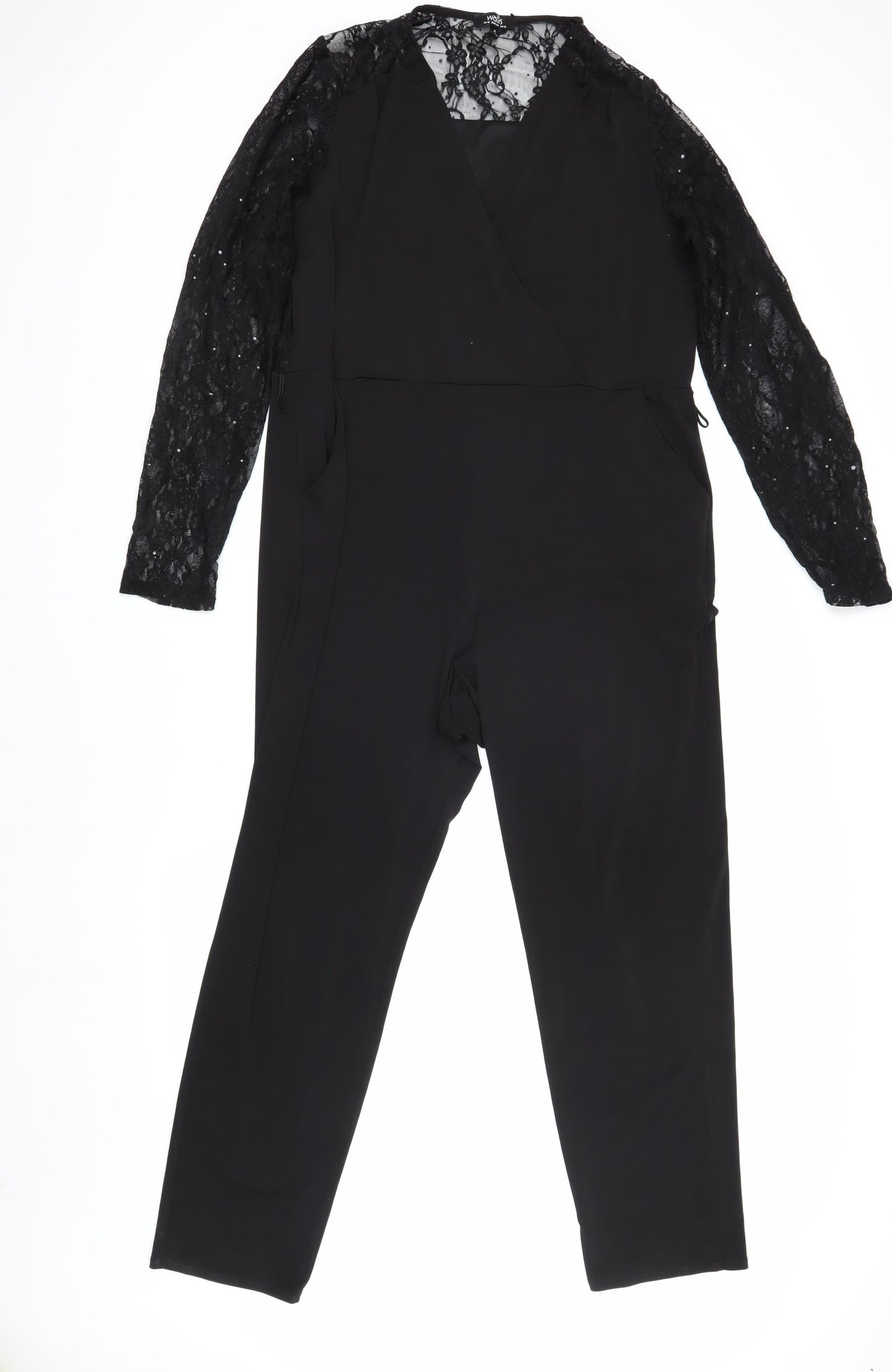Wallis Women Black Lace Jumpsuit Size 16 Party Wear