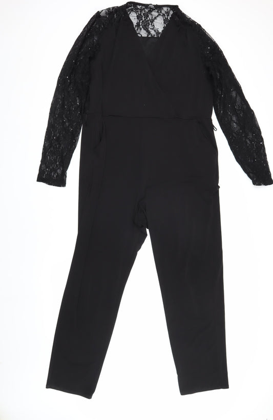 Wallis Women Black Lace Jumpsuit Size 16 Party Wear