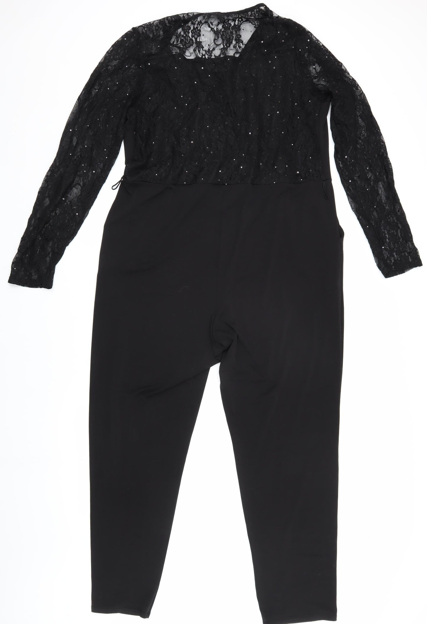 Wallis Women Black Lace Jumpsuit Size 16 Party Wear