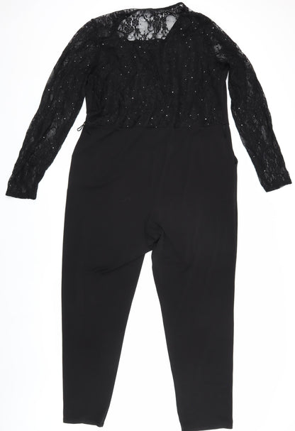 Wallis Women Black Lace Jumpsuit Size 16 Party Wear