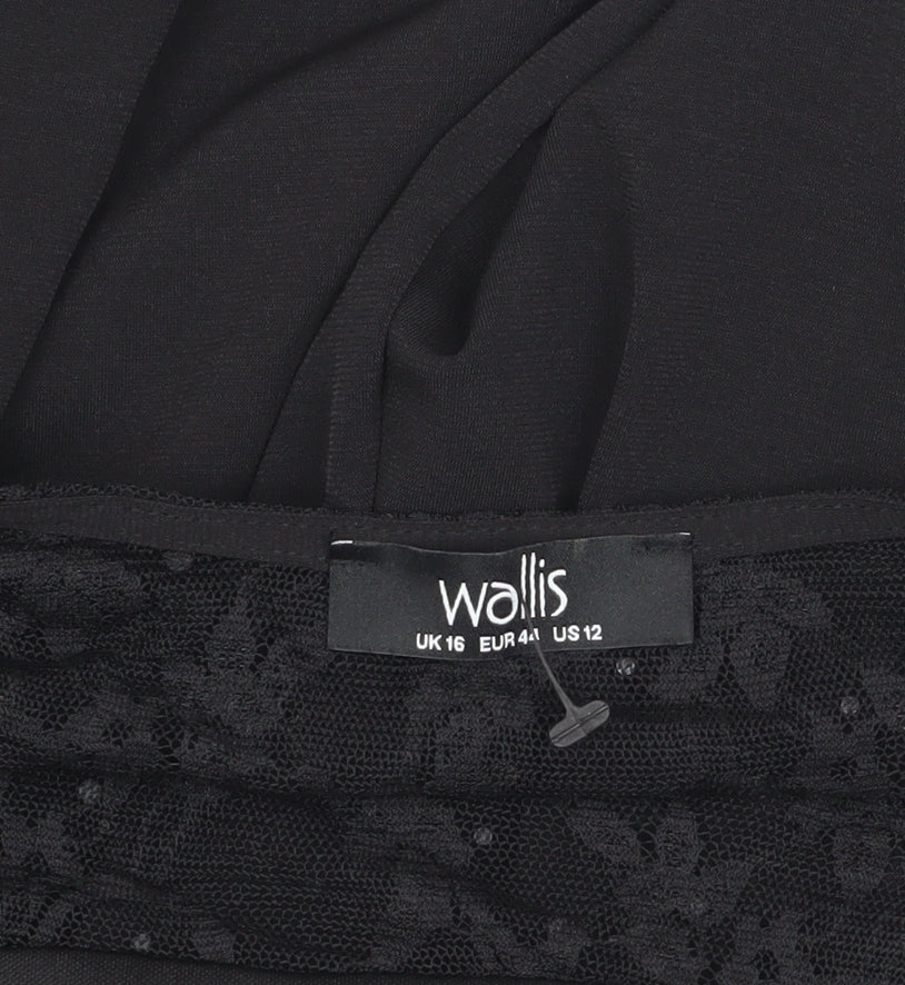 Wallis Women Black Lace Jumpsuit Size 16 Party Wear
