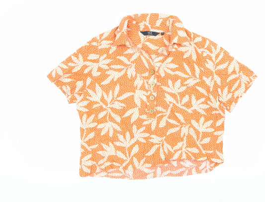 ISLE Orange Floral Women's Button-Up Shirt Size 14