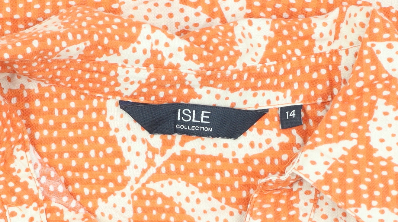 ISLE Orange Floral Women's Button-Up Shirt Size 14