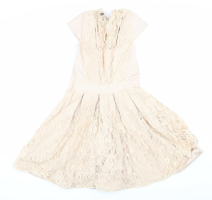 Warehouse Women Beige Short Sleeve Party Dress