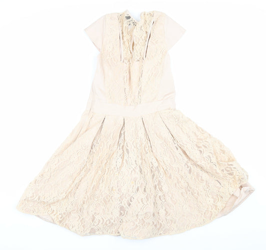 Warehouse Women Beige Short Sleeve Party Dress