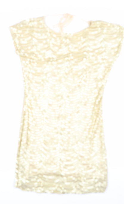 ASOS Women's Beige Sequin Short Sleeve Dress