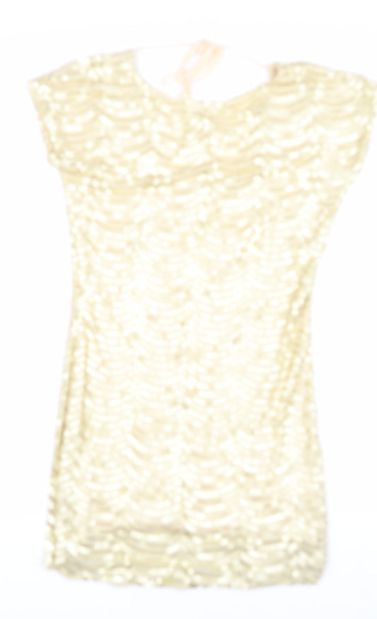 ASOS Women's Beige Sequin Short Sleeve Dress