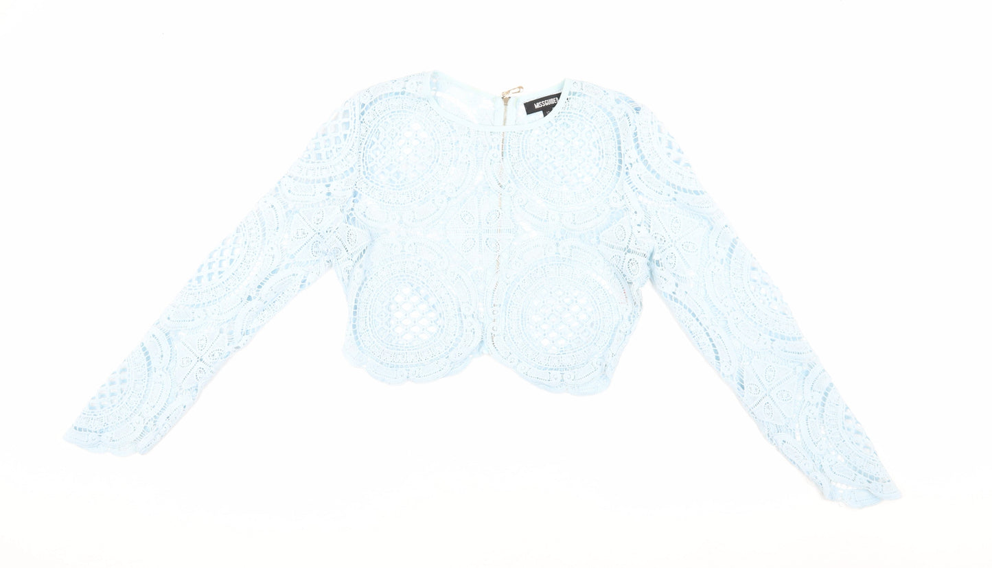 Womens UK Size 10 Missguided Blue Cropped Blouse