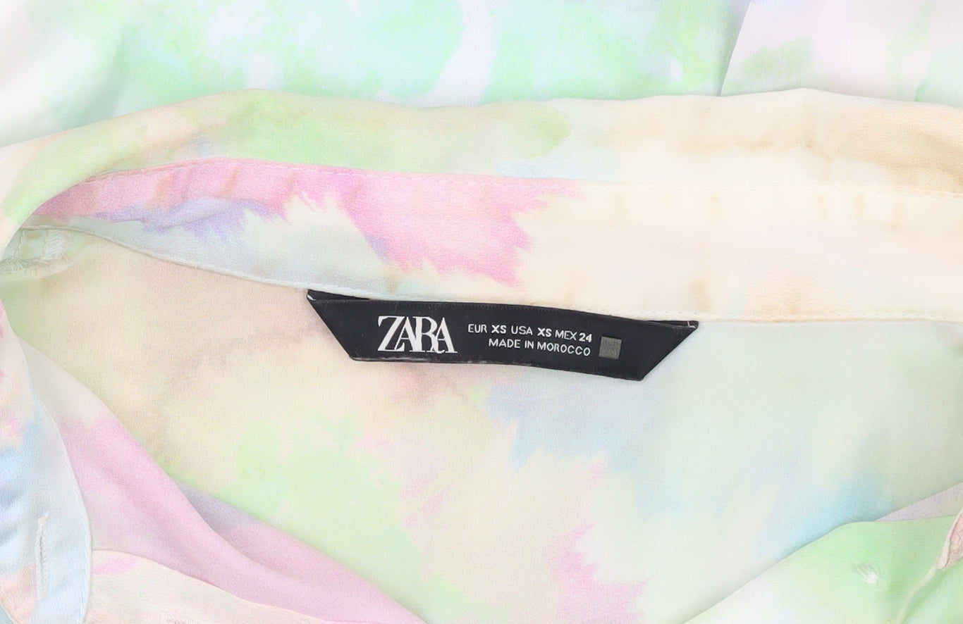 Womens UK Size XS Zara Multicoloured Basic Button-Up