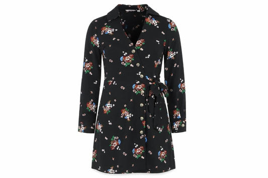Front view of Miss Selfridge Women’s Black Floral Wrap Dress, size UK 10