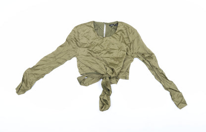 Womens UK Size 10 Zara Green Cropped Blouse