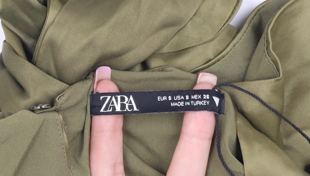 Womens UK Size 10 Zara Green Cropped Blouse
