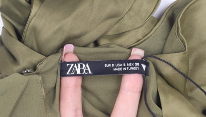 Womens UK Size 10 Zara Green Cropped Blouse
