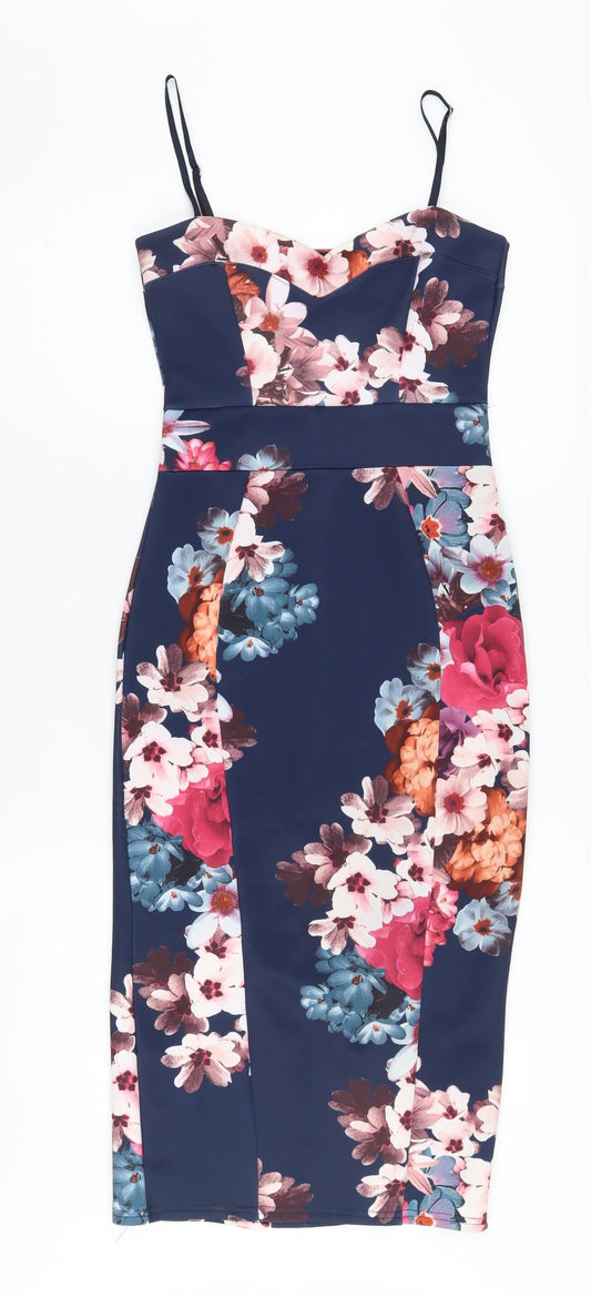 Quiz Women's Multicoloured Floral Bodycon Dress - Size 8