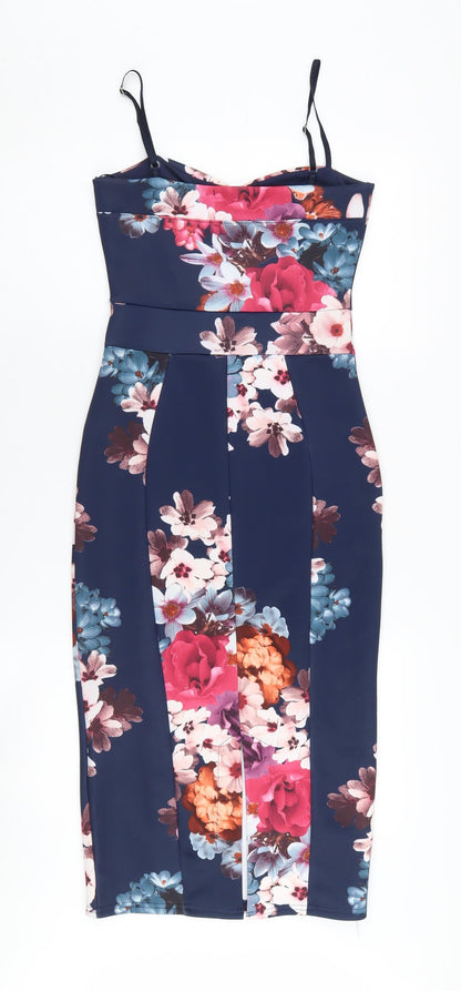 Quiz Women's Multicoloured Floral Bodycon Dress - Size 8