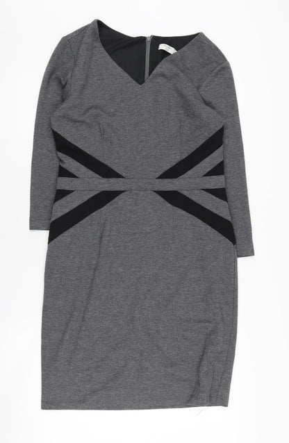 Paul Brial Women's Grey Pencil Dress Size 10, V-Neck, 3/4 Sleeve