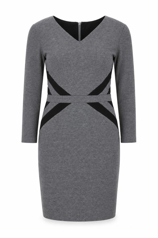 Paul Brial Women's Grey Pencil Dress Size 10, V-Neck, 3/4 Sleeve