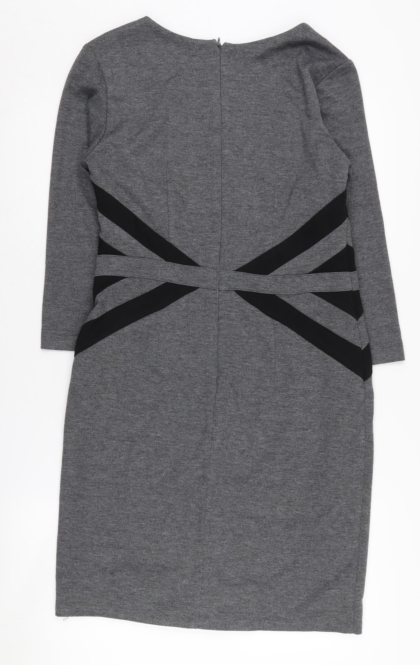 Paul Brial Women's Grey Pencil Dress Size 10, V-Neck, 3/4 Sleeve