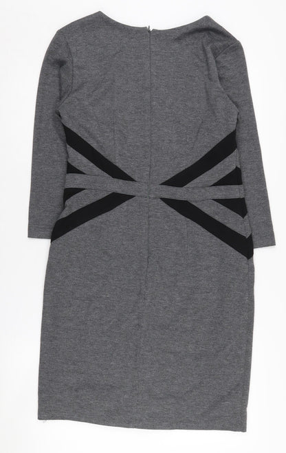 Paul Brial Women's Grey Pencil Dress Size 10, V-Neck, 3/4 Sleeve
