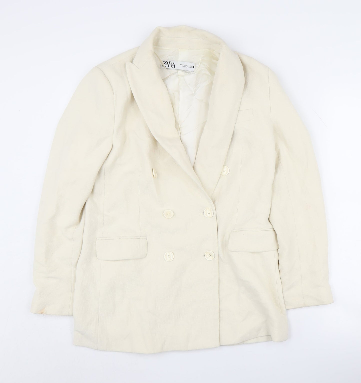 Zara Women's Ivory Blazer S Double-Breasted Formal