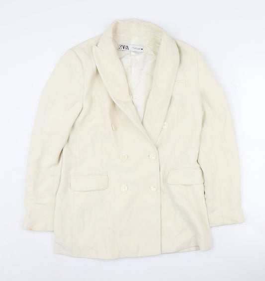 Zara Women's Ivory Blazer S Double-Breasted Formal