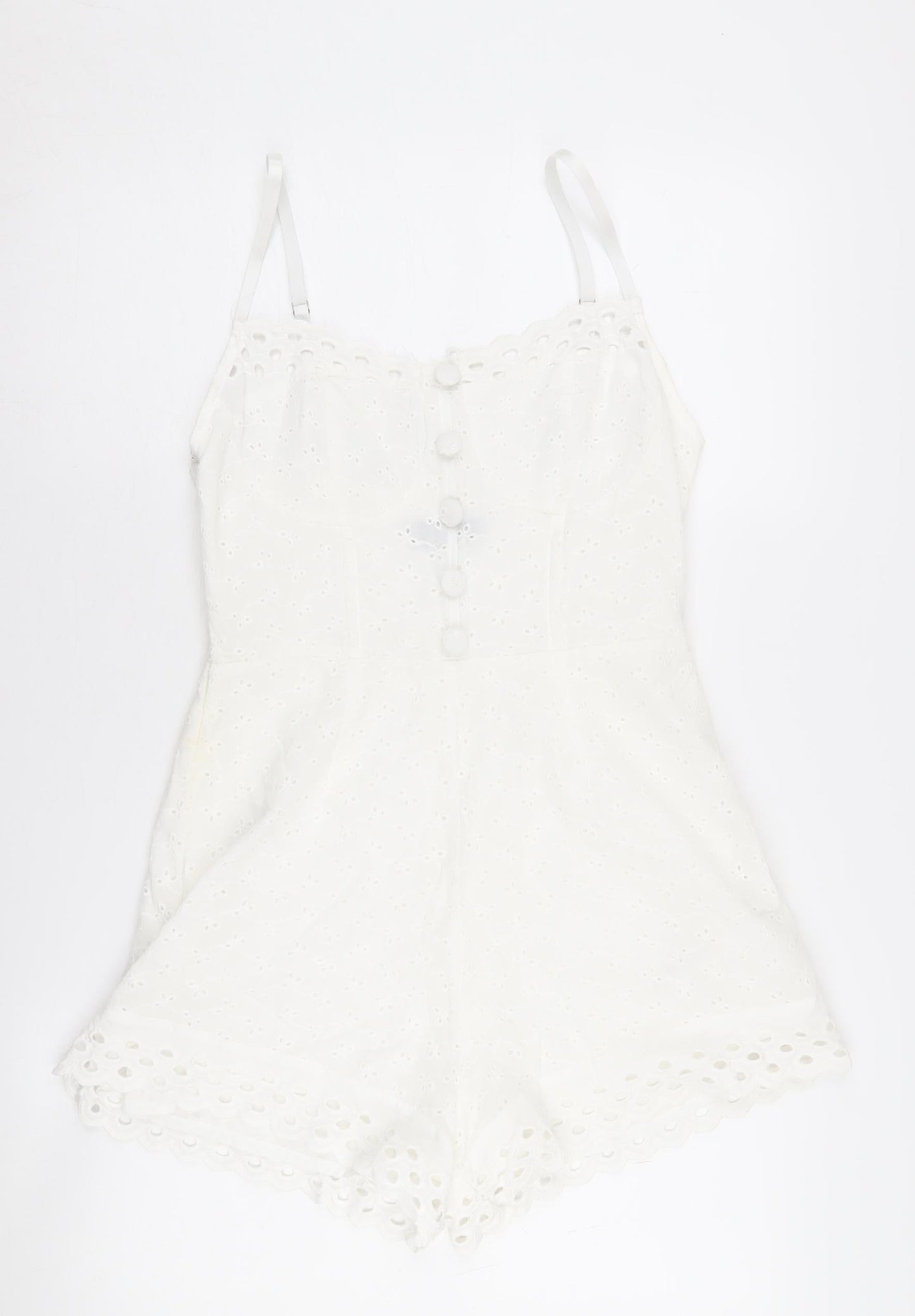 PrettyLittleThing Women's White Cotton Playsuit Size 10
