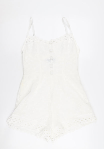 PrettyLittleThing Women's White Cotton Playsuit Size 10