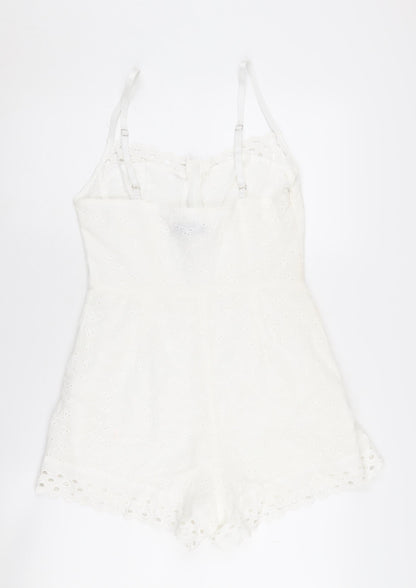 PrettyLittleThing Women's White Cotton Playsuit Size 10