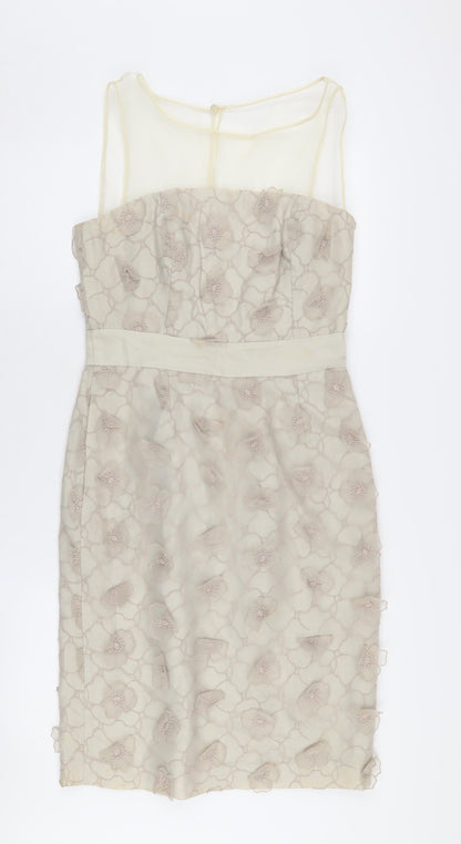Reiss Women's Beige Embroidered Cocktail Dress UK 10