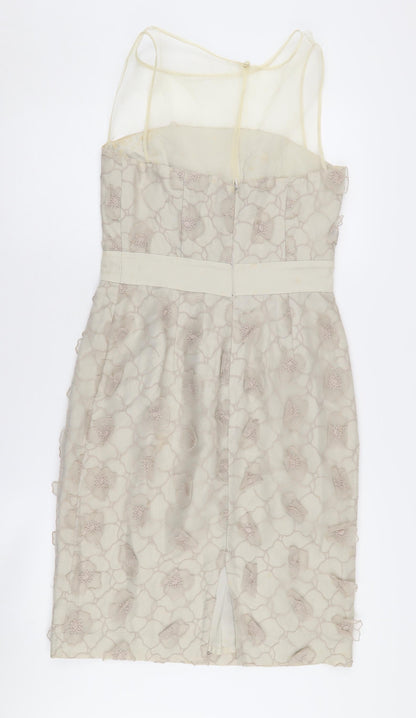 Reiss Women's Beige Embroidered Cocktail Dress UK 10