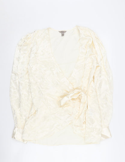 Womens UK Size 10 River Island Ivory Wrap Blouse