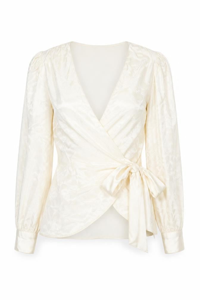 Womens UK Size 10 River Island Ivory Wrap Blouse