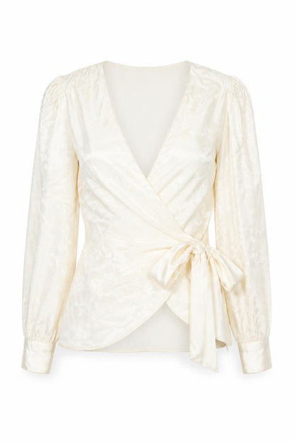 Womens UK Size 10 River Island Ivory Wrap Blouse