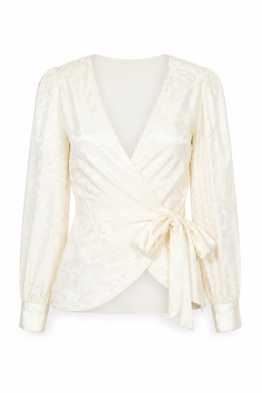 Womens UK Size 10 River Island Ivory Wrap Blouse