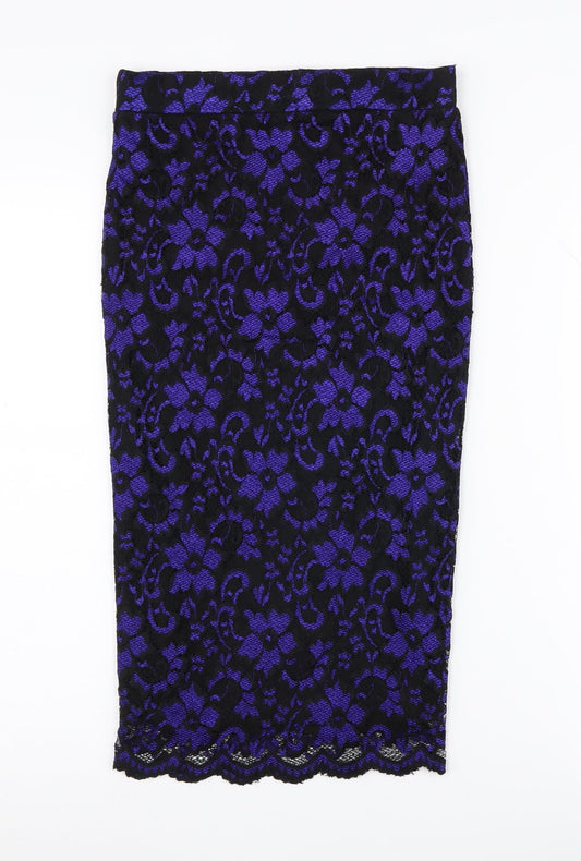 Miss Selfridge Women's Lace Skirt, Black & Purple, Size 10