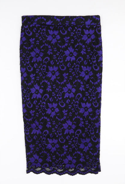 Miss Selfridge Women's Lace Skirt, Black & Purple, Size 10